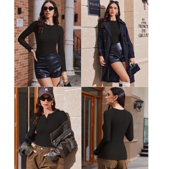 Ekouaer Women's 3 Pack Long Sleeve Henley Ribbed Slim Fit Base Layer Thermal Tee - Picture 4 of 6